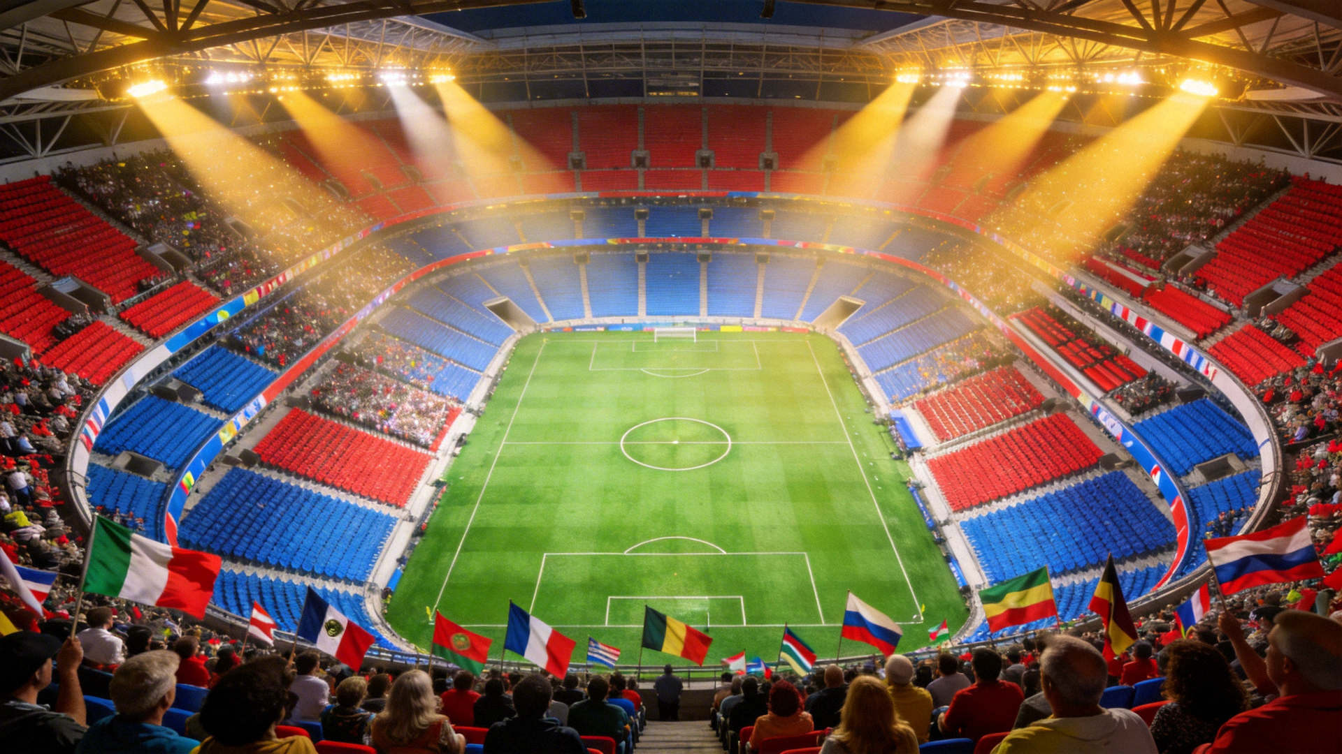 世界杯足球比赛场馆全景 - 绿茵场与观众席